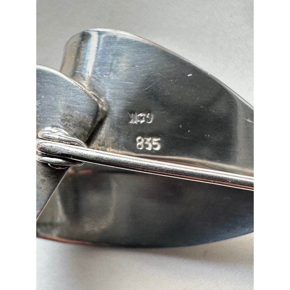 Vintage 835 Silver Bow Brooch Ribbon Pin 3D Sculptural Mid Century European MCM - Picture 3 of 5